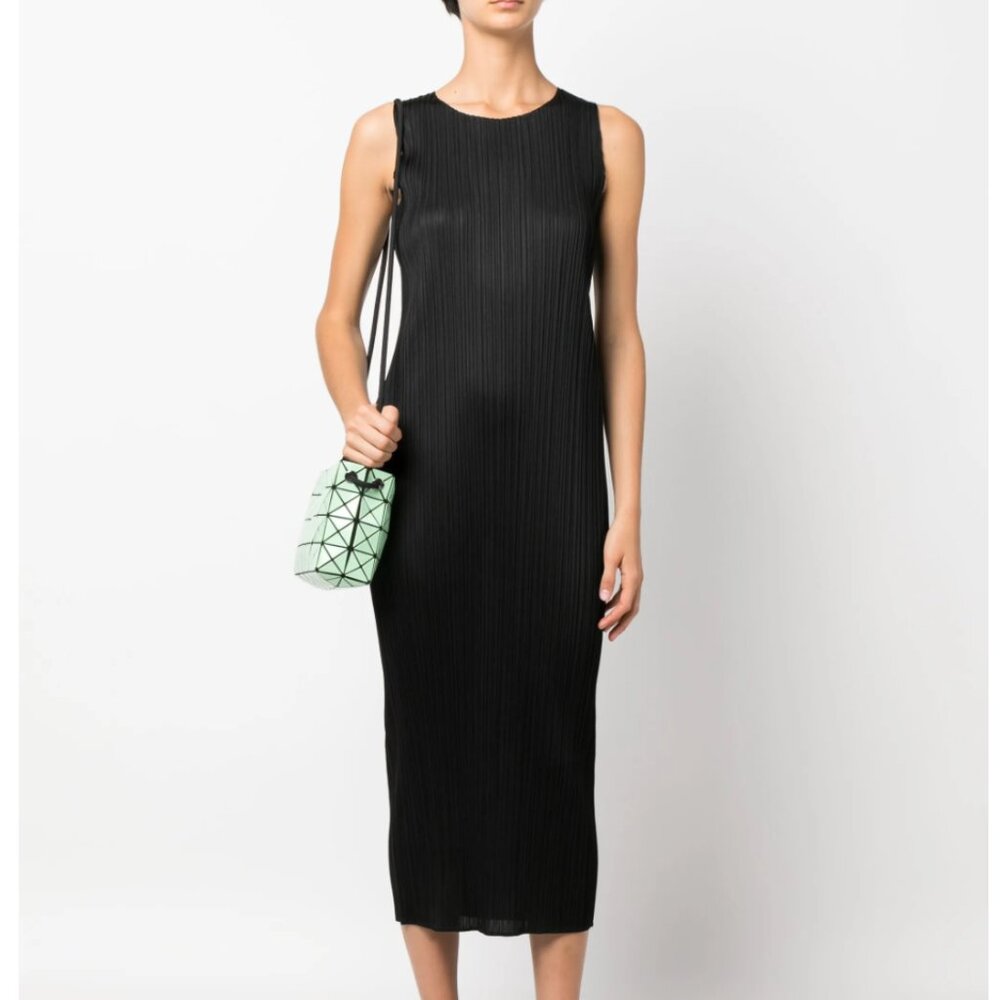 Issey Miyake Pleats Please Sleeveless Pleated Midi Dress Black Size 2